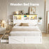 Double Bed Frame with Storage Drawers White Platform Bedframe with Bookcase Headboard Charging Station Led Light