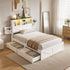 Artiss King Single Bed Frame with Storage Drawers White Platform Bedframe with Bookcase Headboard Charging Station Led Light