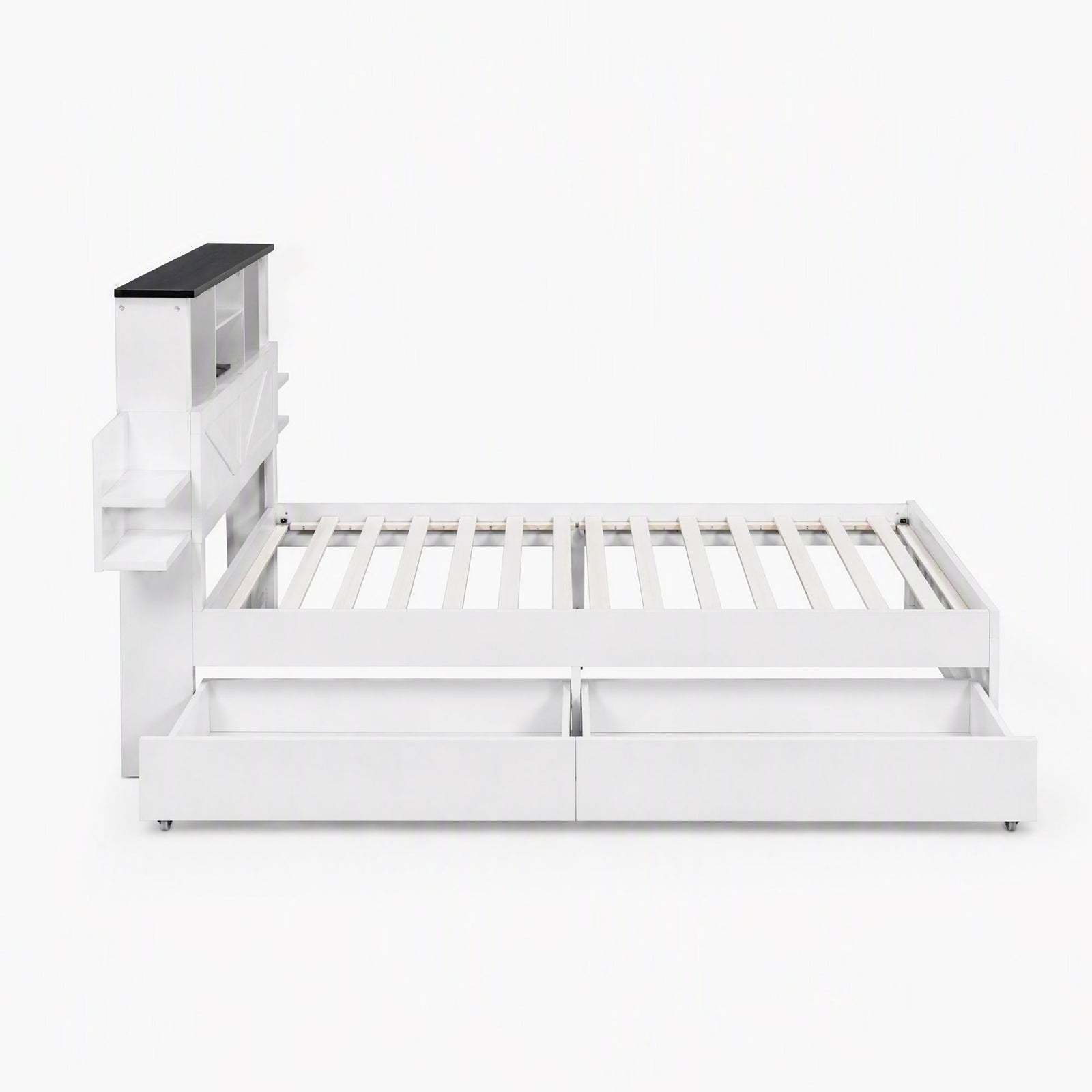 Artiss King Single Bed Frame with Storage Drawers White Platform Bedframe with Bookcase Headboard Charging Station Led Light