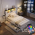 Artiss King Single Bed Frame with Storage Drawers White Platform Bedframe with Bookcase Headboard Charging Station Led Light