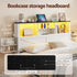 Artiss King Single Bed Frame with Storage Drawers White Platform Bedframe with Bookcase Headboard Charging Station Led Light