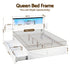 Queen Bed Frame with Storage Drawers White Platform Bedframe with Bookcase Headboard Charging Station Led Light