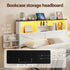 Queen Bed Frame with Storage Drawers White Platform Bedframe with Bookcase Headboard Charging Station Led Light