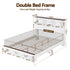Double Bed Frame with Storage Bookcase Headboard and Footboard White Wooden Platform Bed with Charging Station and Led Light Bedroom Furniture