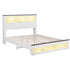 Double Bed Frame with Storage Bookcase Headboard and Footboard White Wooden Platform Bed with Charging Station and Led Light Bedroom Furniture