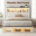Queen Bed Frame with Storage Bookcase Headboard and Footboard White Wooden Platform Bed with Charging Station and Led Light Bedroom Furniture
