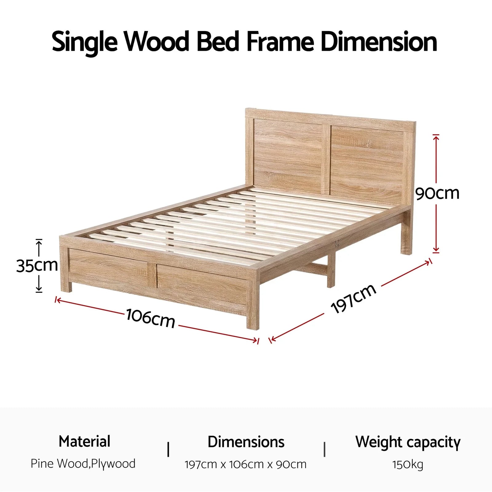 Single Bed Frame Wooden Bed Base Walnut