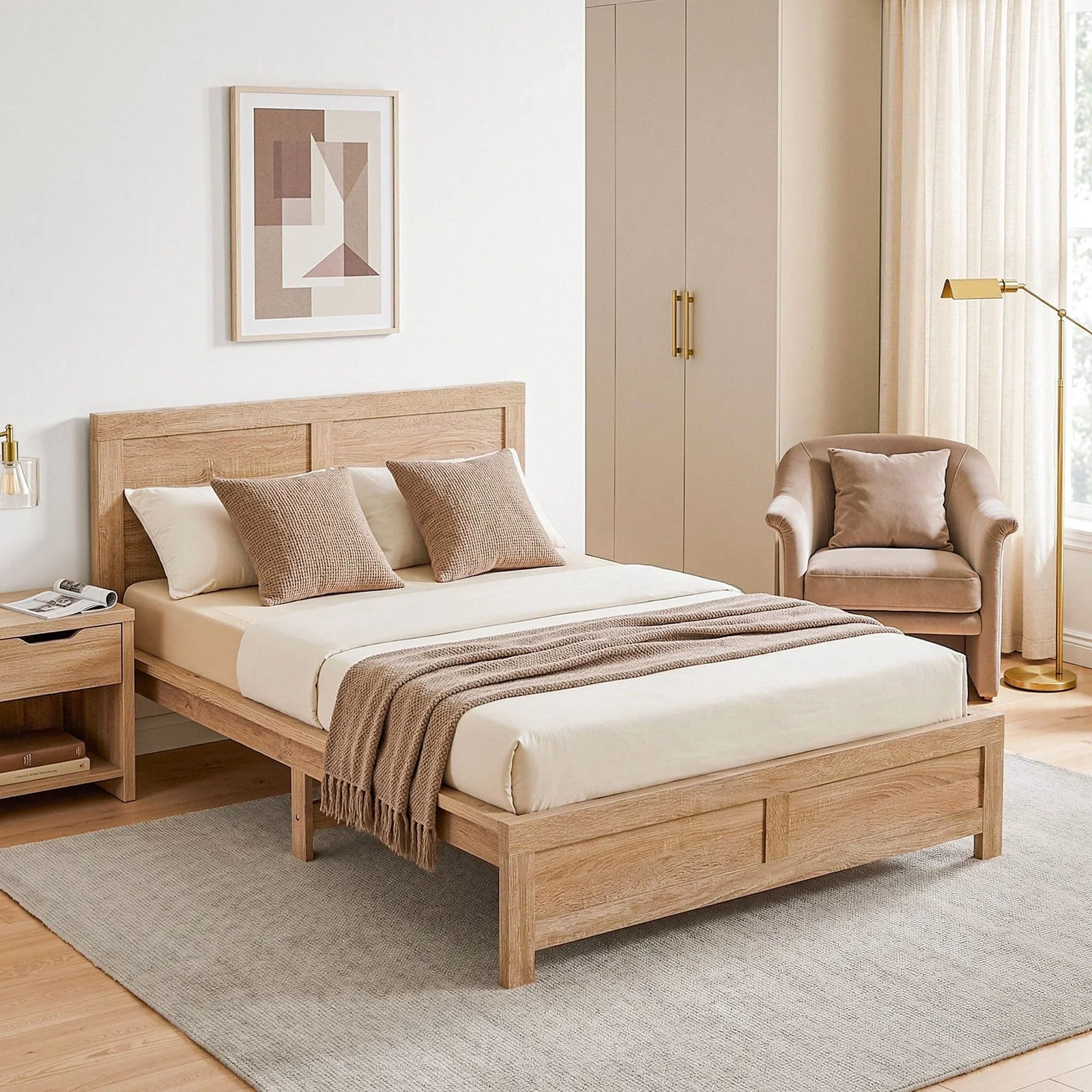 Single Bed Frame Wooden Bed Base Walnut