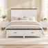Artiss Double Wooden Bed Frame & 2 Bedside Tables Set, 2 Storage Drawers White
