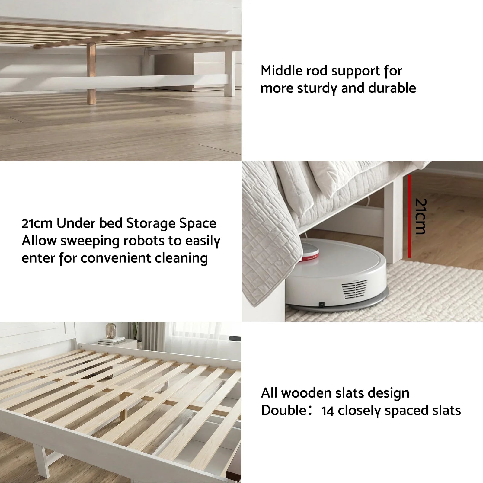 Double Wooden Bed Frame with 2 Drawer Platform Bed with 108cm Solid High Headboard White Bed Base for Bedroom Easy Assembly
