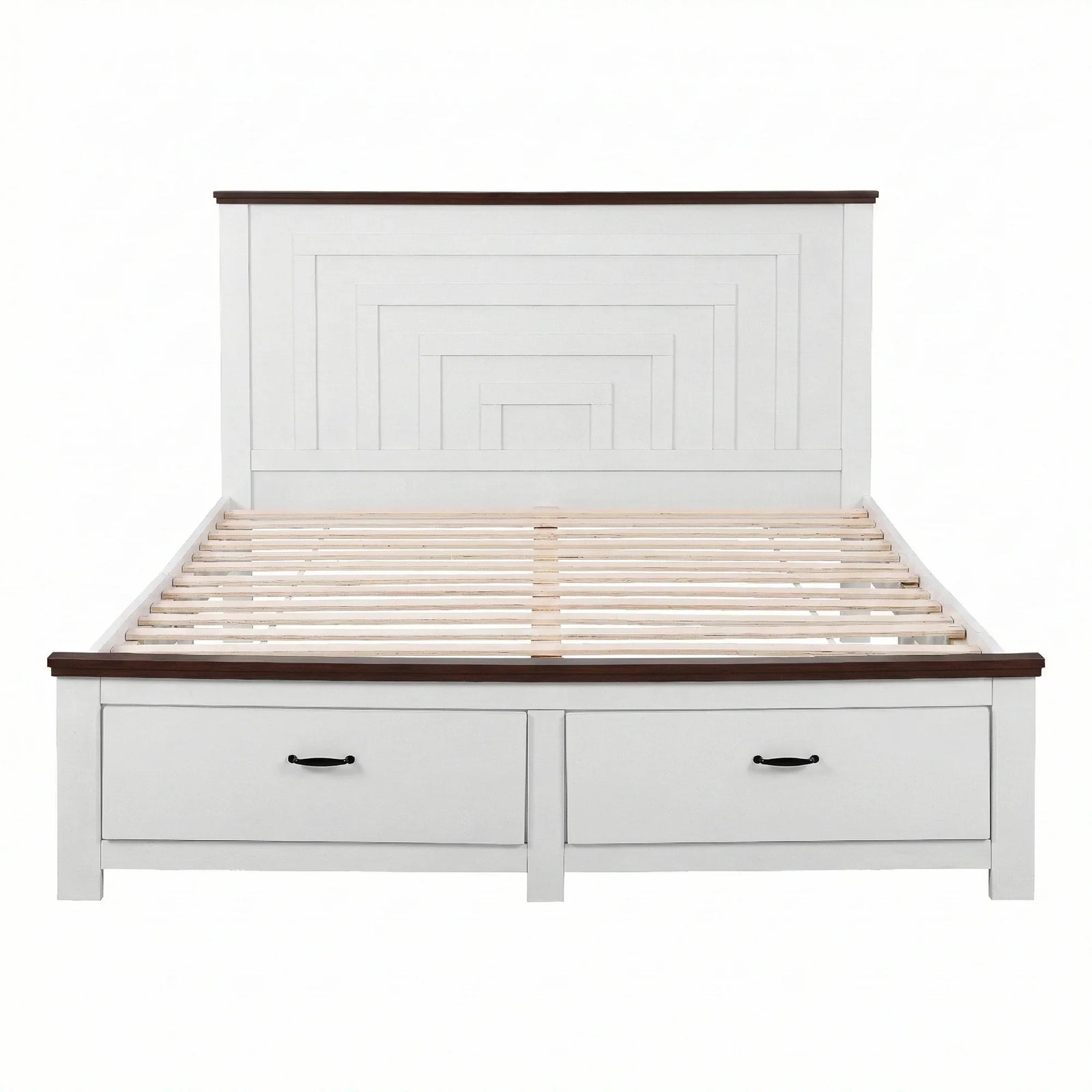 Queen Wooden Bed Frame with 2 Drawer Platform Bed with 108cm Solid High Headboard White Bed Base for Bedroom Easy Assembly