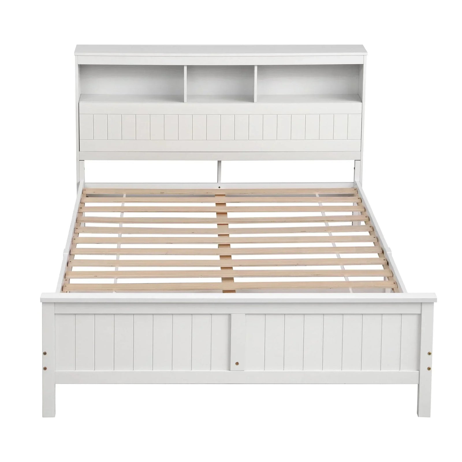 Queen Bed Frame with Storage Headboard and Footboard Wooden Bed Base White