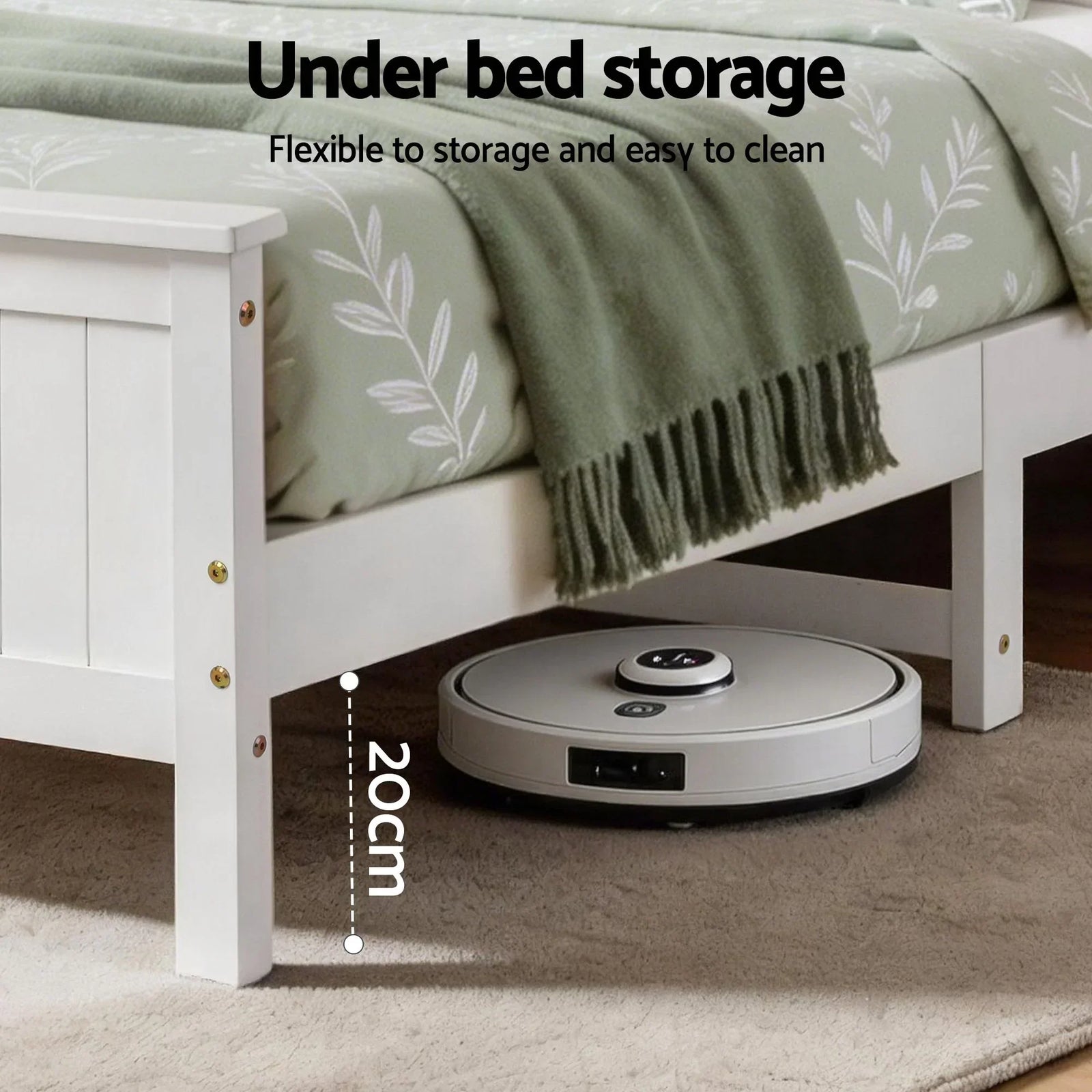 Single Bed Frame with Storage Headboard and Footboard Wooden Bed Base White