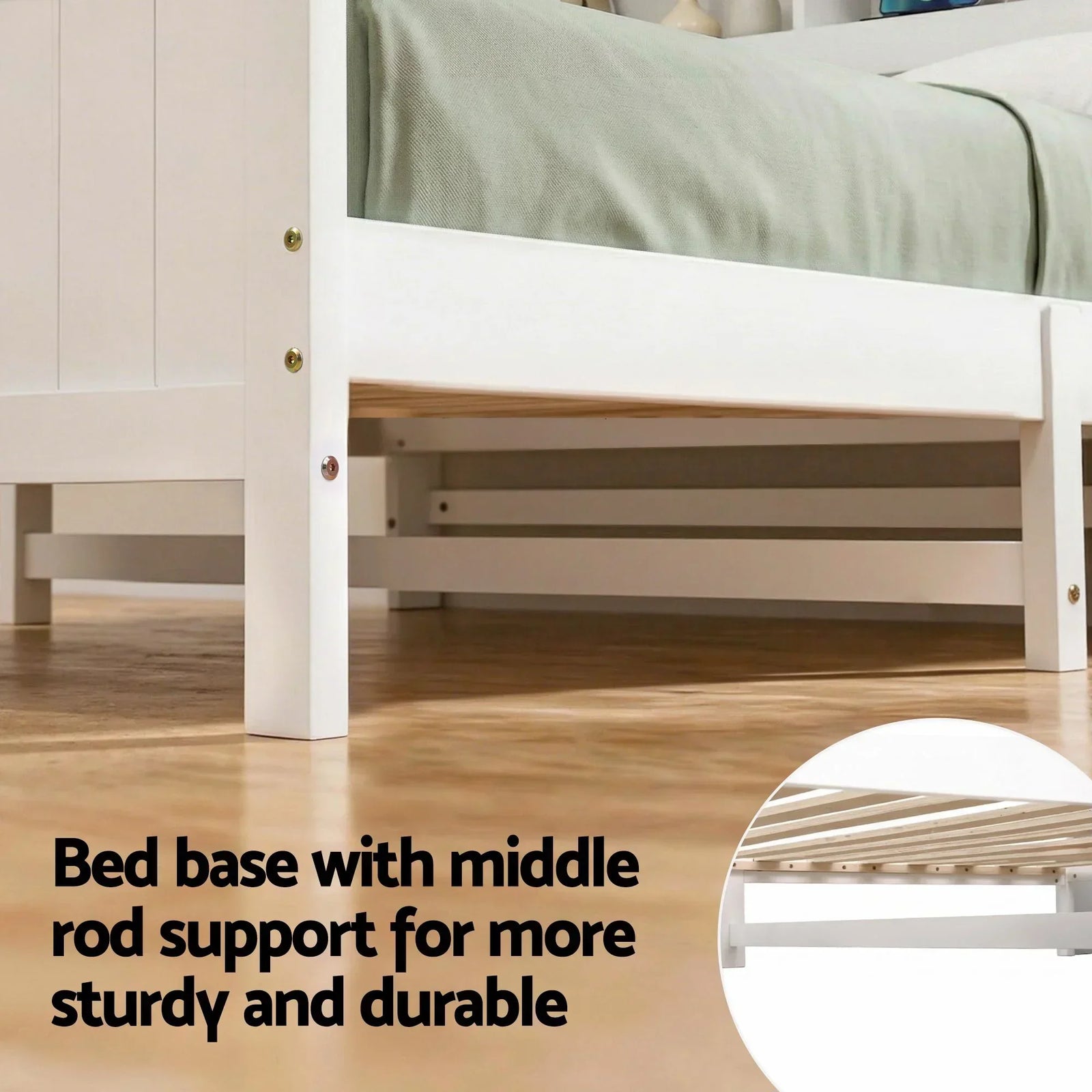 Single Bed Frame with Storage Headboard and Footboard Wooden Bed Base White