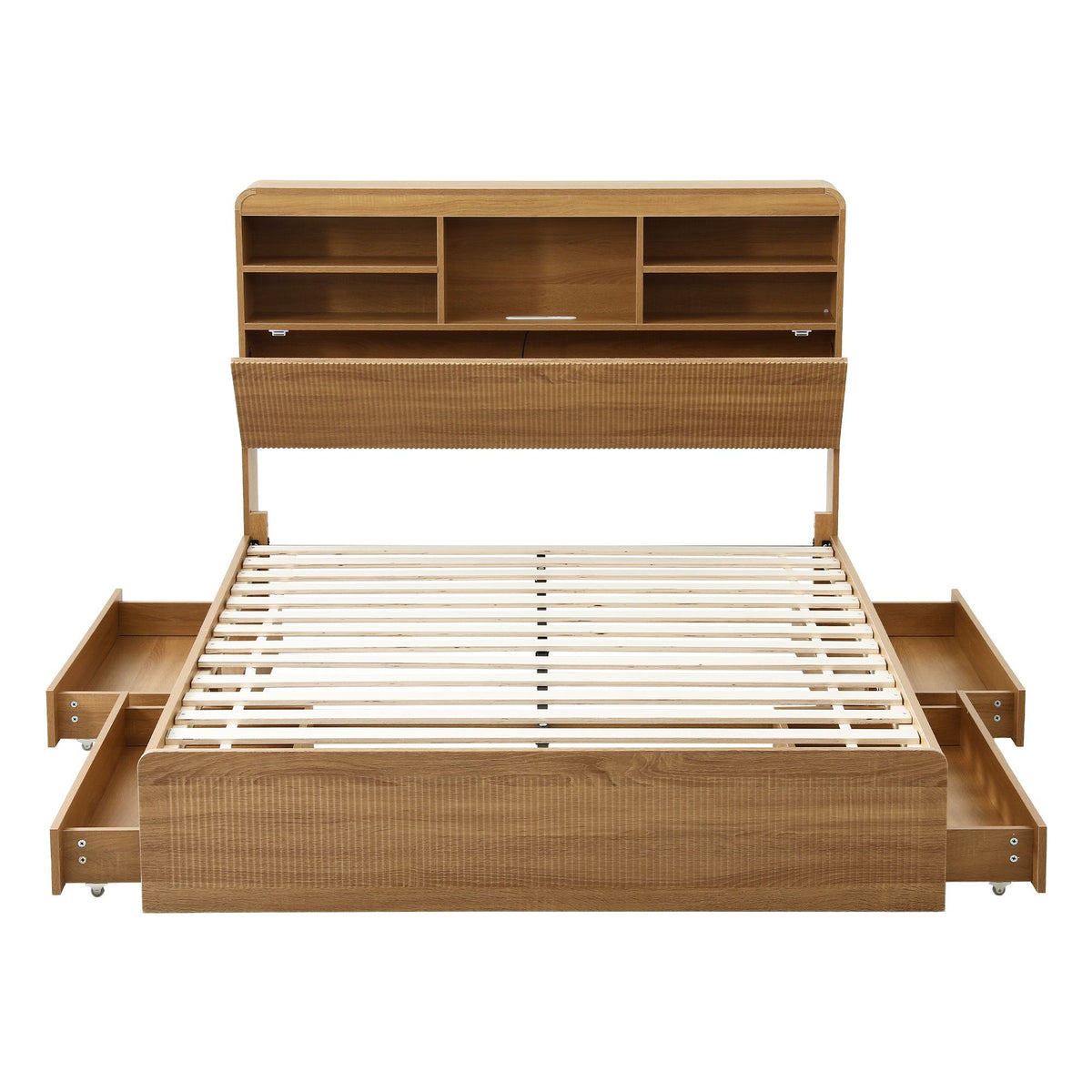 Artiss Double Bed Frame with Storage, 4 Drawers, USB & Night Light, Natural