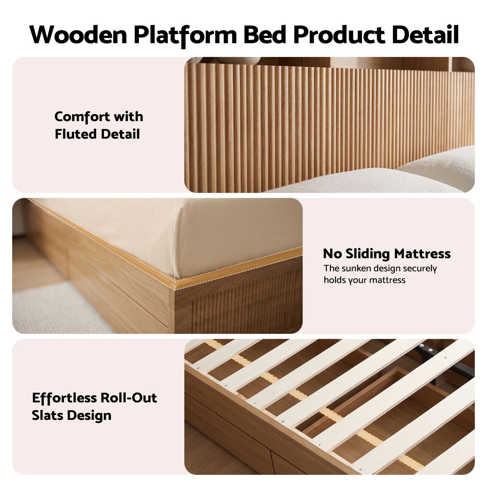 Artiss Double Bed Frame with Storage, 4 Drawers, USB & Night Light, Natural