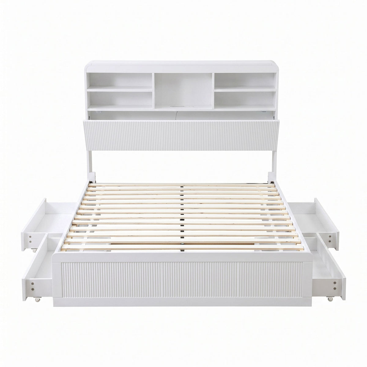 Artiss King Single Bed Frame with Storage, 4 Drawers, USB & Light, White