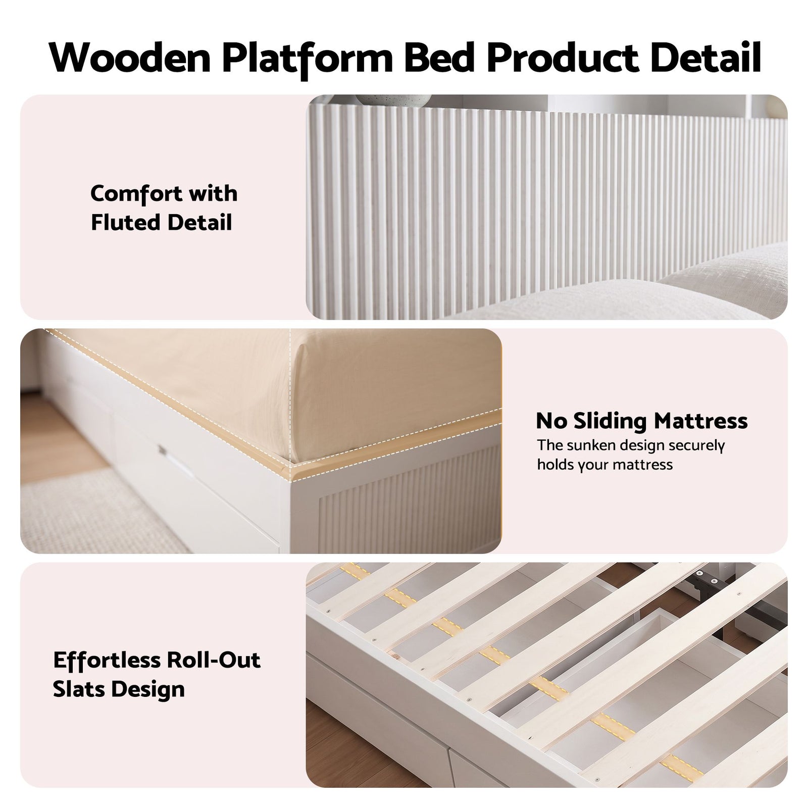 Artiss King Single Bed Frame with Storage, 4 Drawers, USB & Light, White