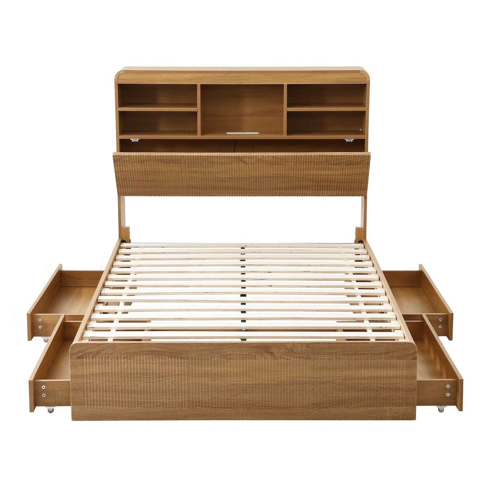 Artiss King Single Bed Frame with Storage, 4 Drawers, USB & Light, Natural