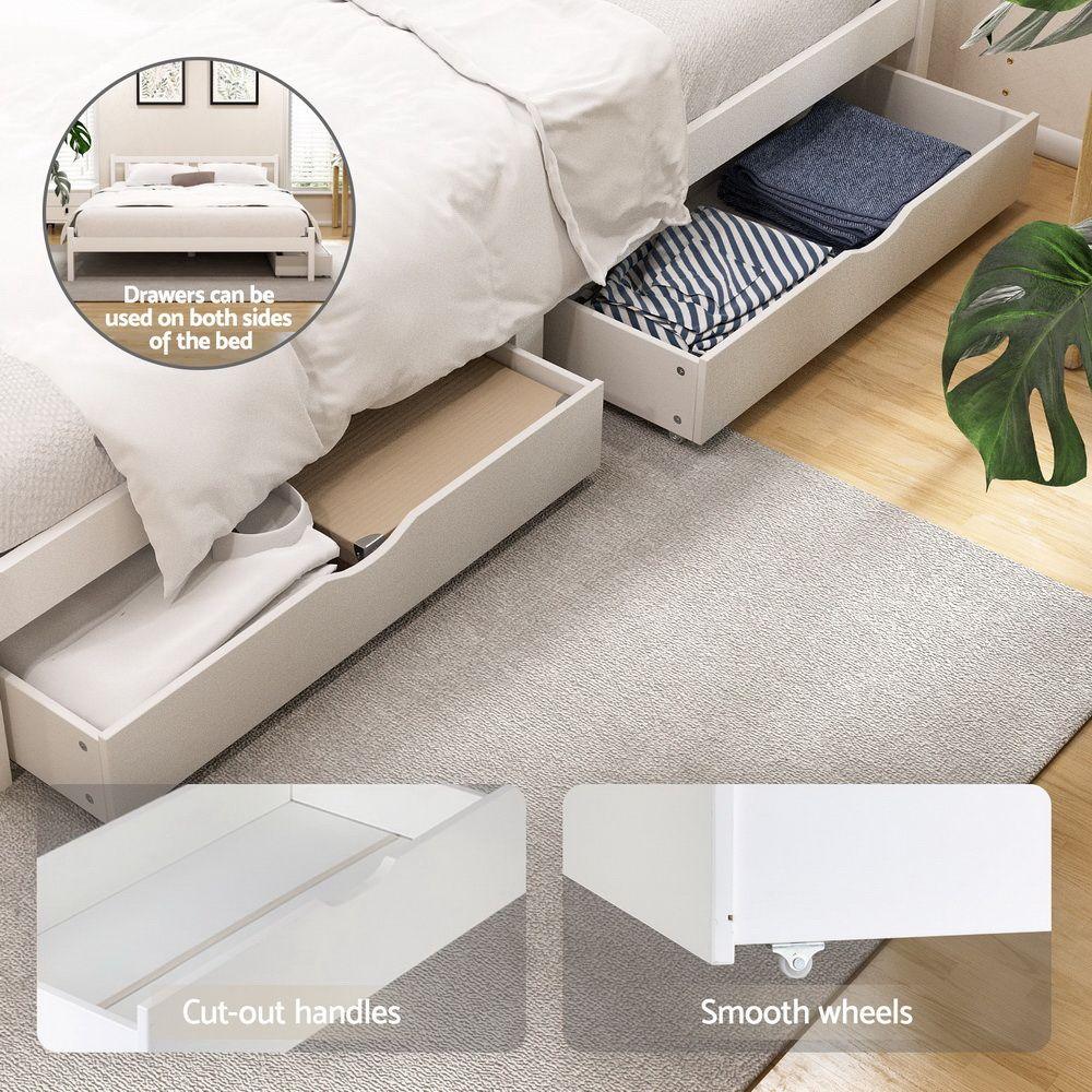 Artiss Bed Frame Double Size Wooden Platform with 2 Storage Drawers White SOFIE