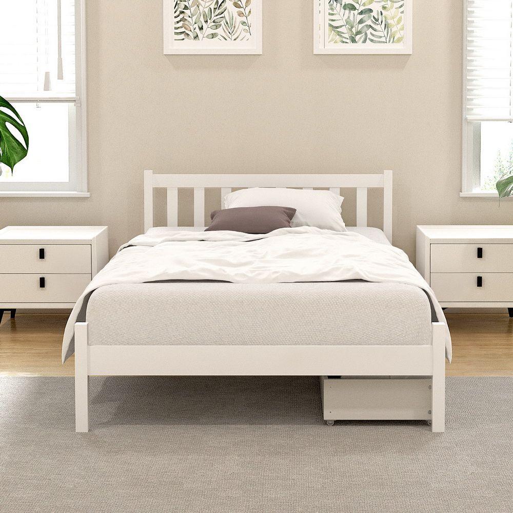 Artiss Bed Frame King Single Size Wooden Platform with 2 Storage Drawers White