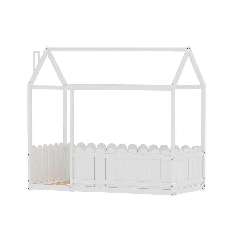Artiss Kids House Bed Frame Single – Solid Pine Wooden Frame White KORI