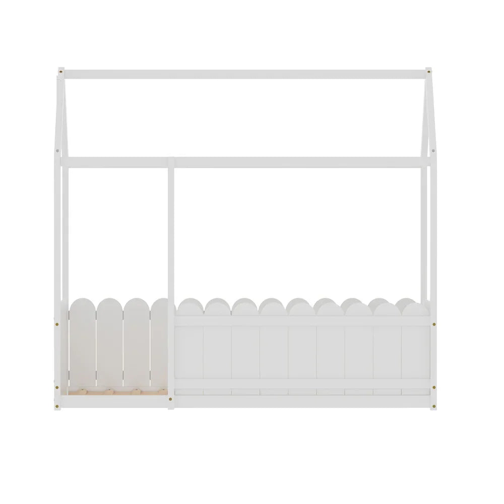 Artiss Kids House Bed Frame Single – Solid Pine Wooden Frame White KORI