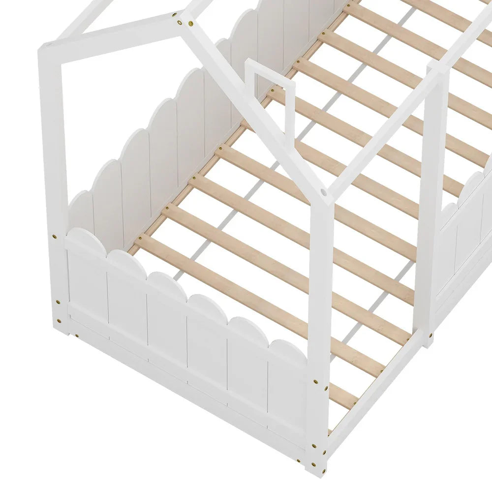 Artiss Kids House Bed Frame Single – Solid Pine Wooden Frame White KORI