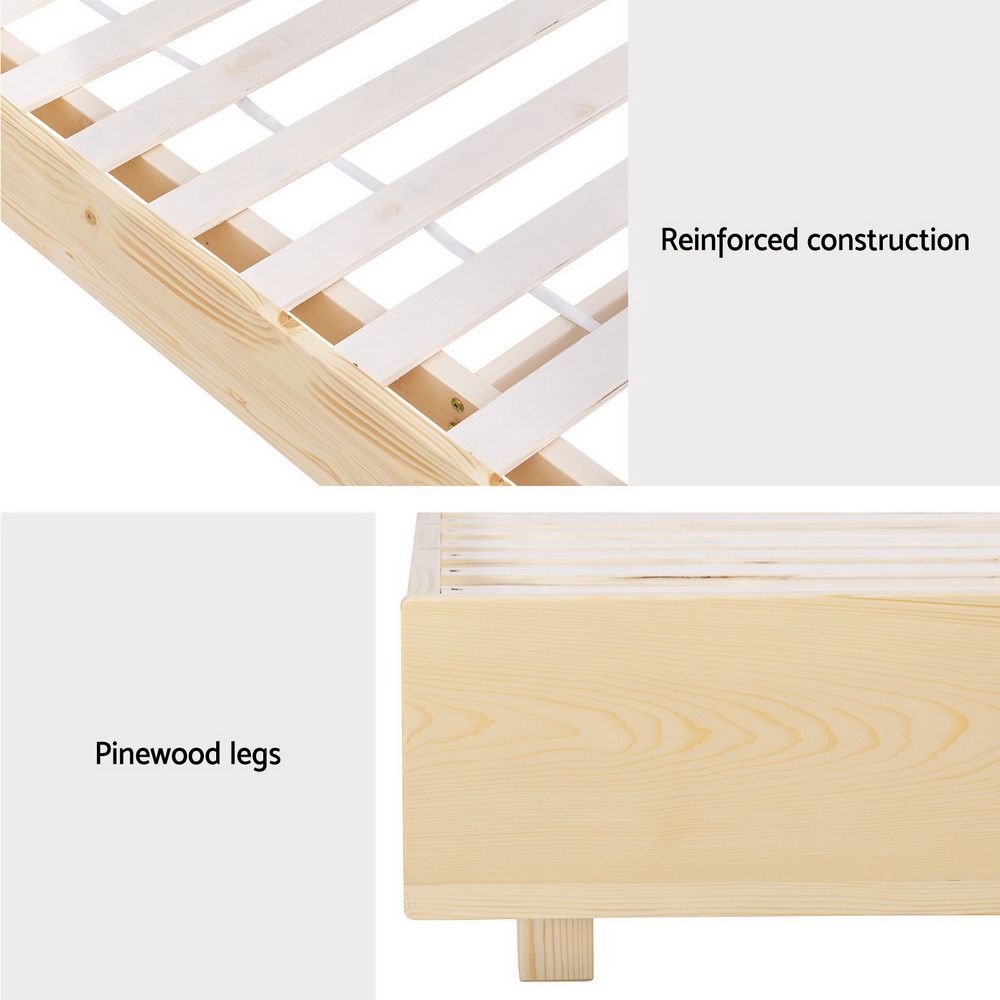 ODIN Double Floating Wooden Bed Frame 16 Colour LED Pine Platform 300kg