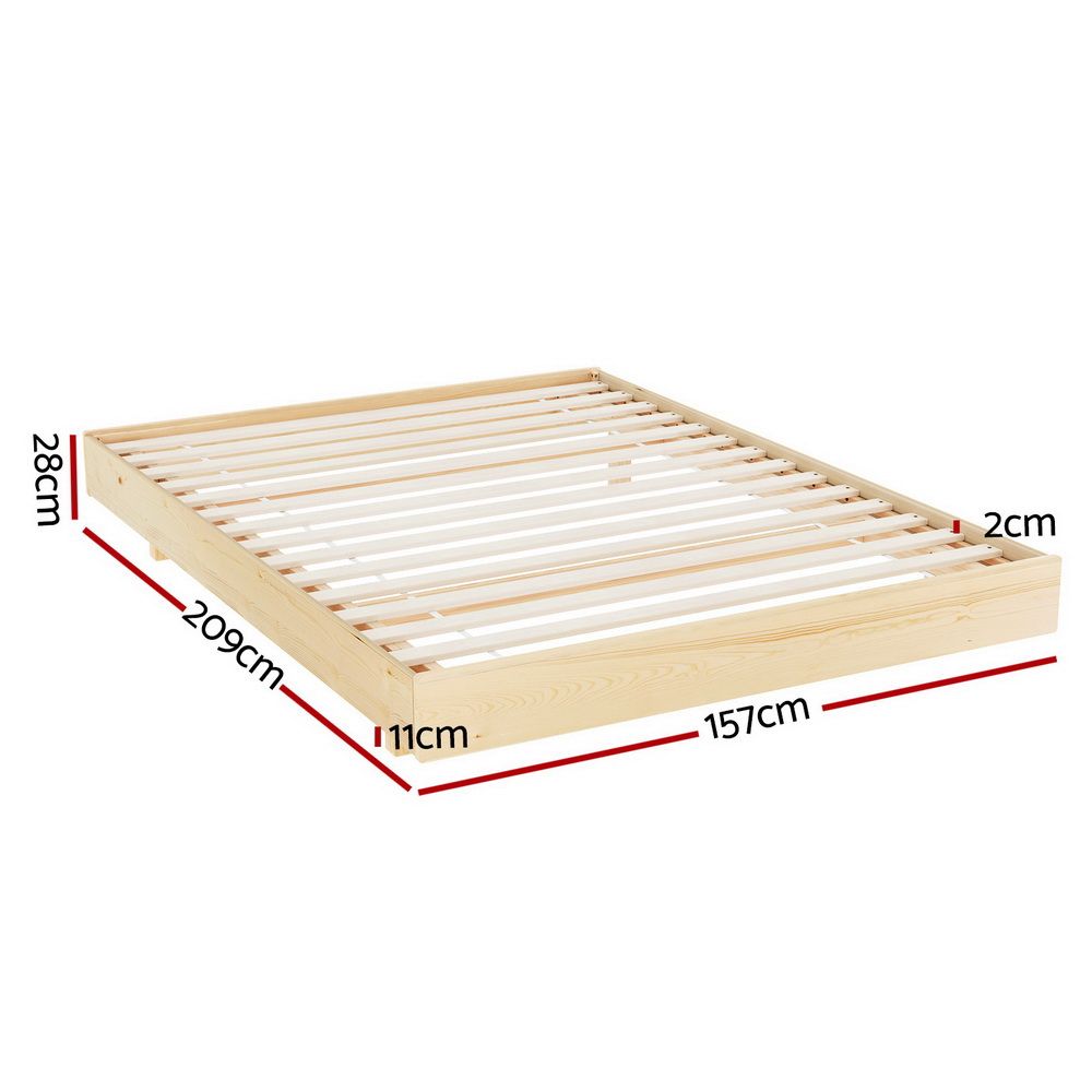 Odin Floating Bed Frame Queen – Pine Wood with LED Lights 209×157cm