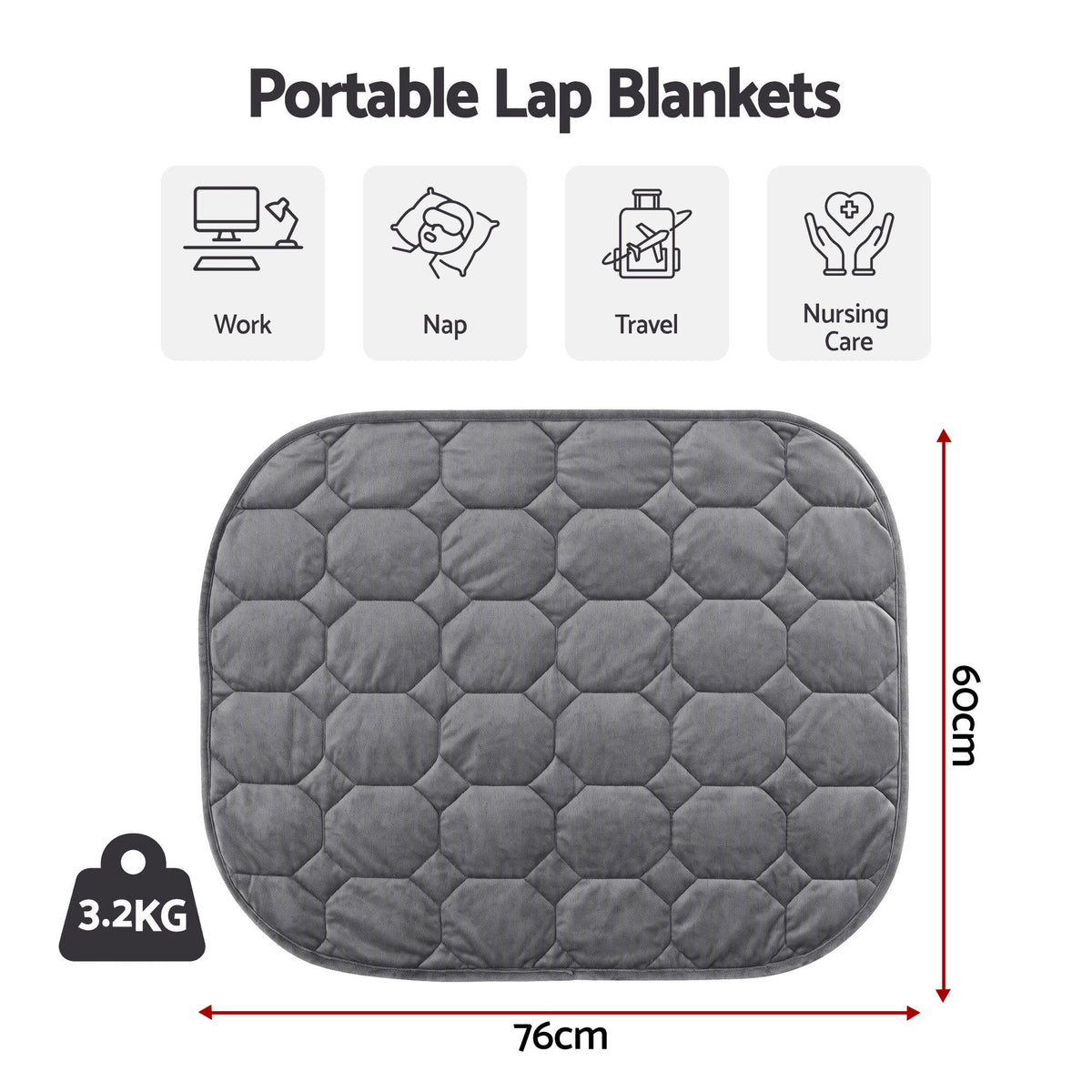 Giselle 3.2kg Weighted Lap Blanket 76 x 60cm Grey Crystal Velvet Glass Bead Fill