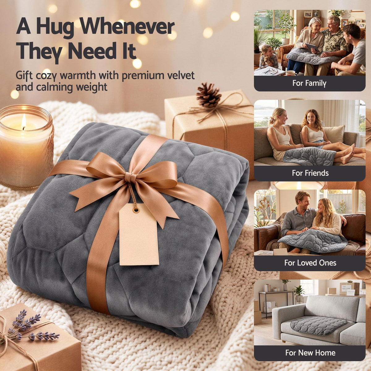 Giselle 3.2kg Weighted Lap Blanket 76 x 60cm Grey Crystal Velvet Glass Bead Fill