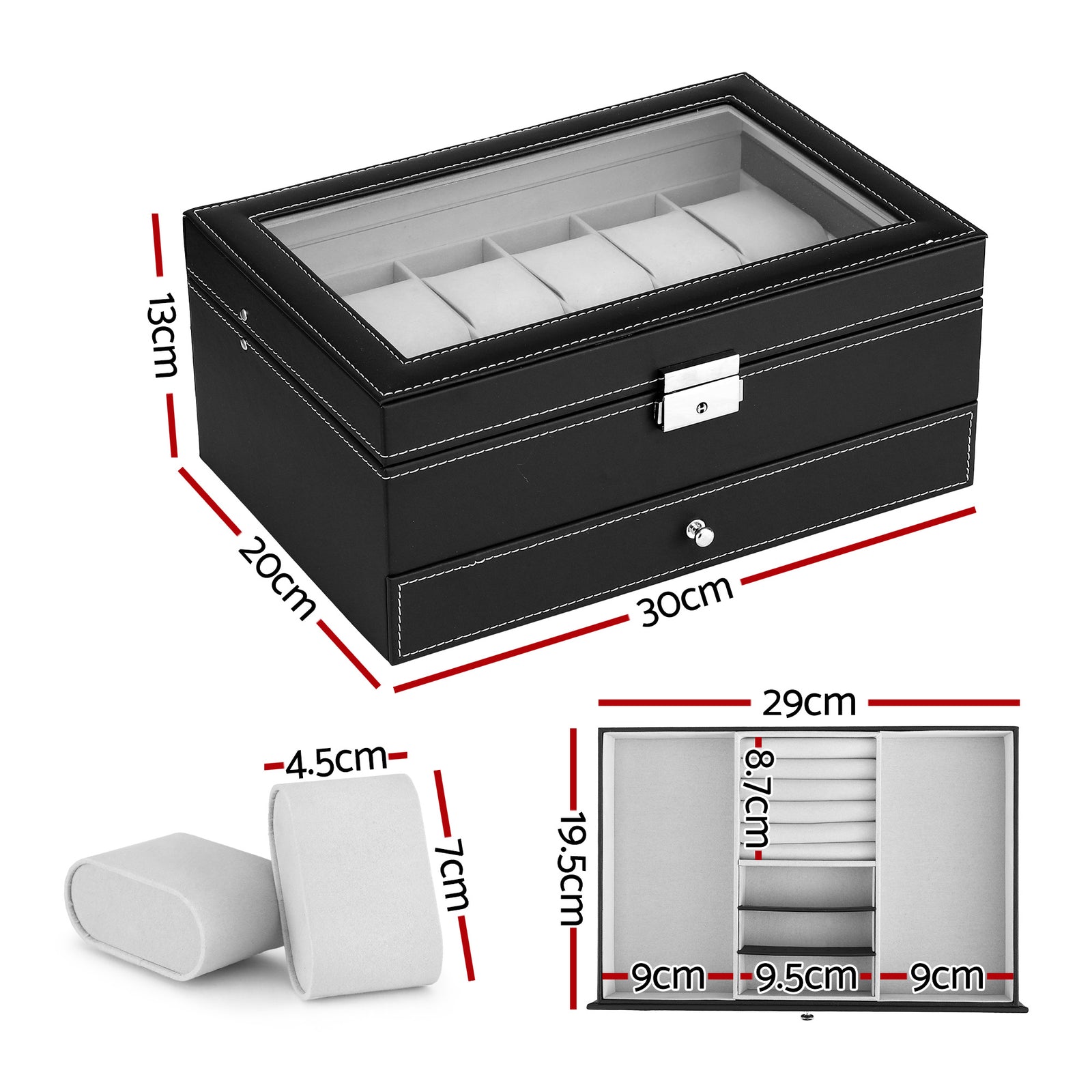 12 Grids Watch Box Organizer Case Jewelry Display Storage Showcase