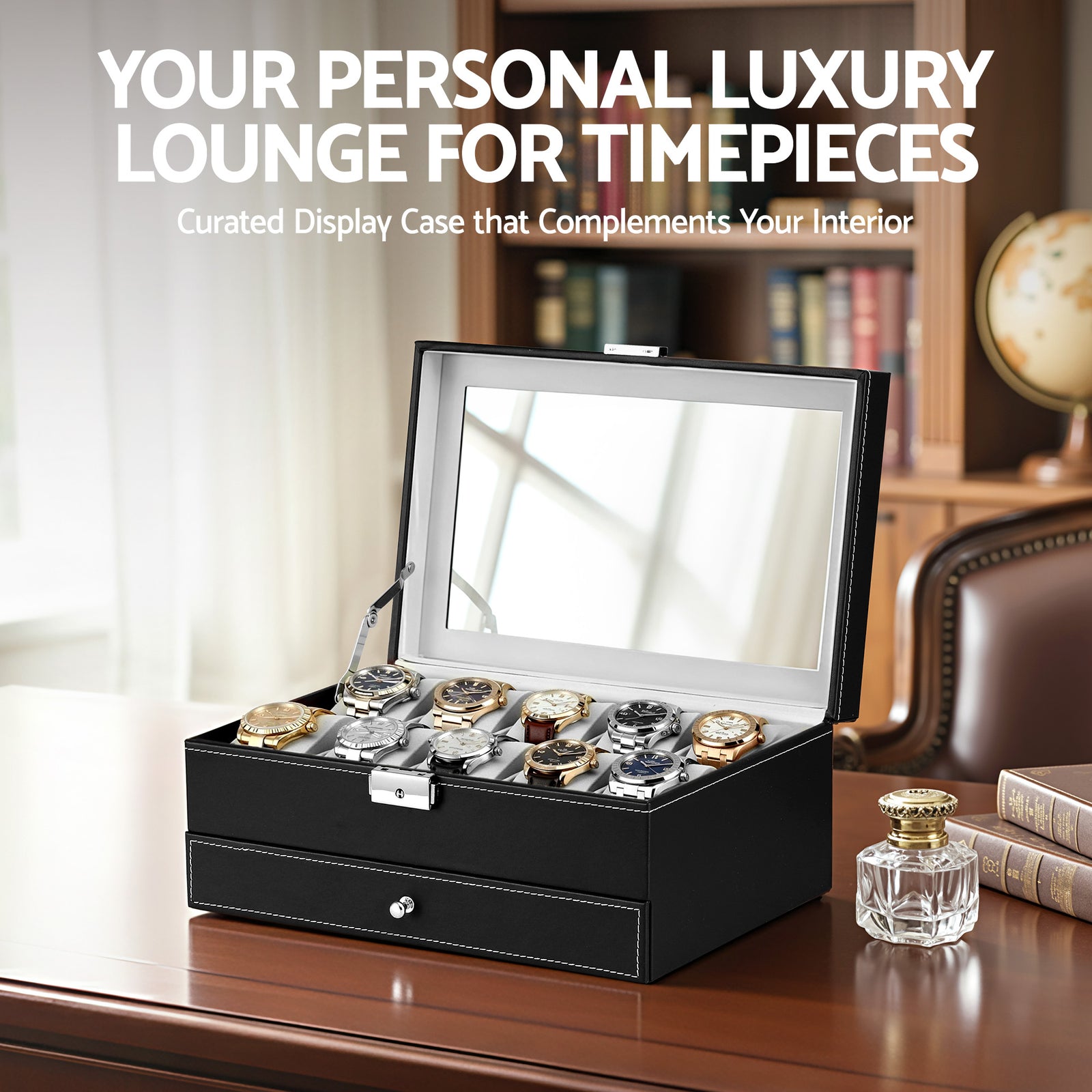 12 Grids Watch Box Organizer Case Jewelry Display Storage Showcase