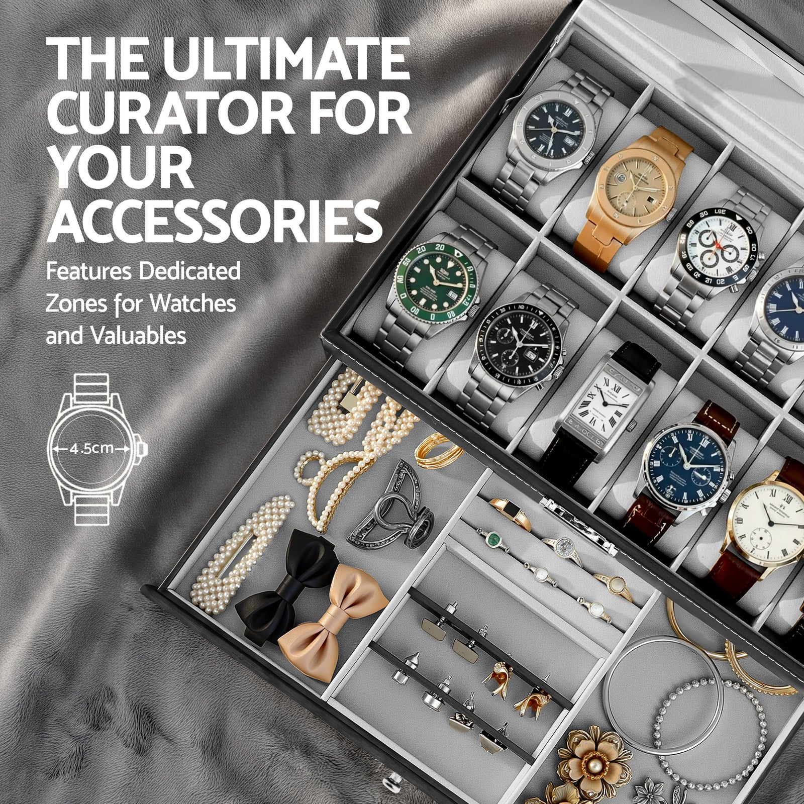 12 Grids Watch Box Organizer Case Jewelry Display Storage Showcase