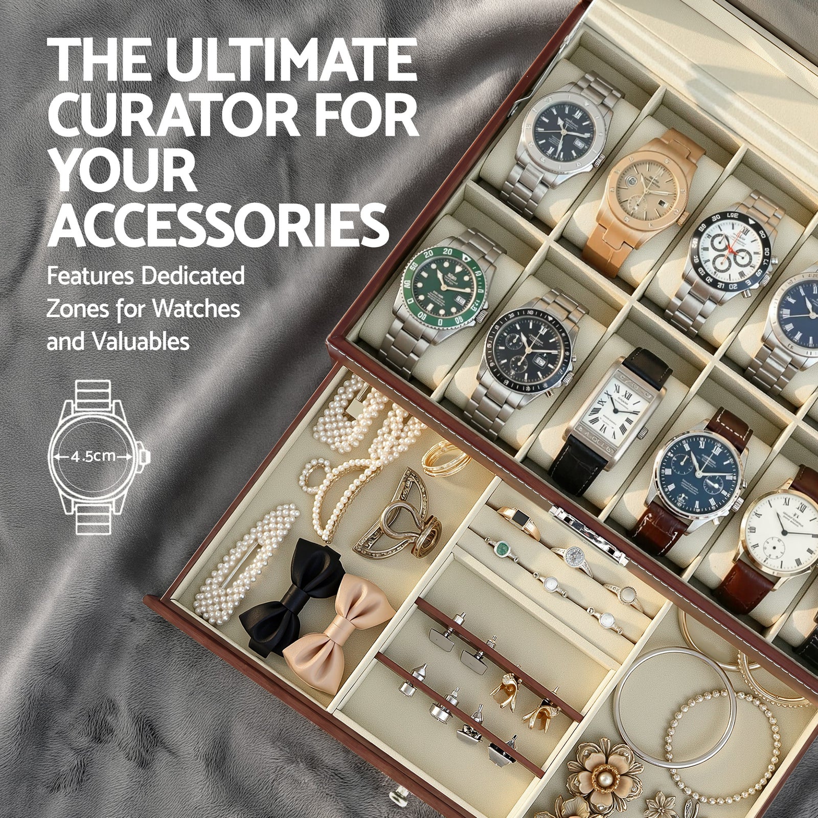 12 Grids Watch Box Organizer Case Jewelry Display Storage Showcase