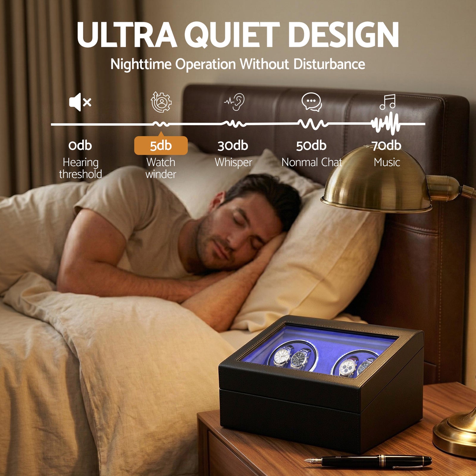 Watch Winder Automatic Double Watch Winder Box LED Black