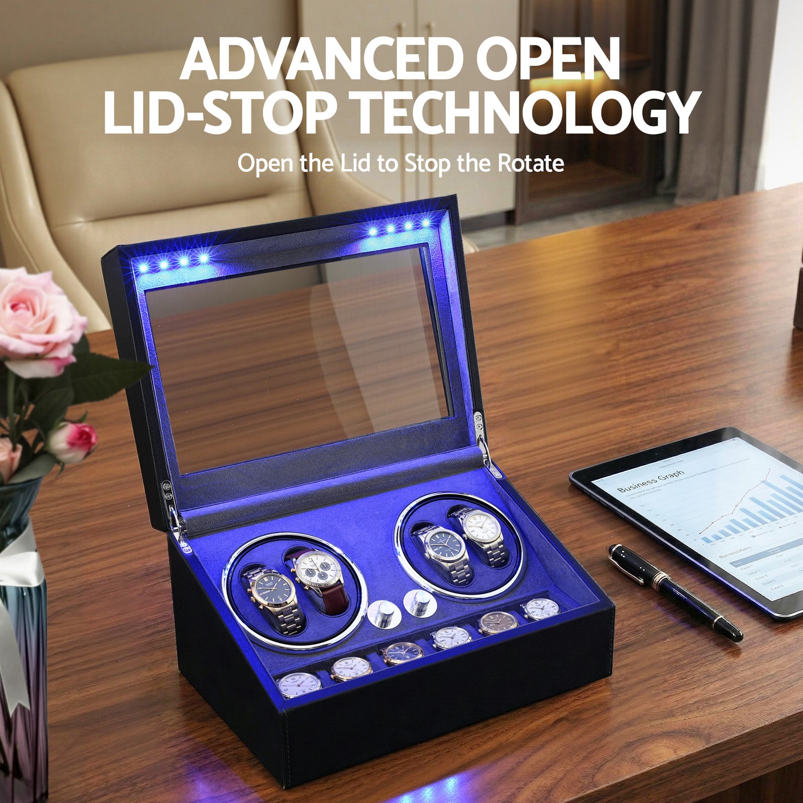 Watch Winder Automatic Double Watch Winder Box LED Black