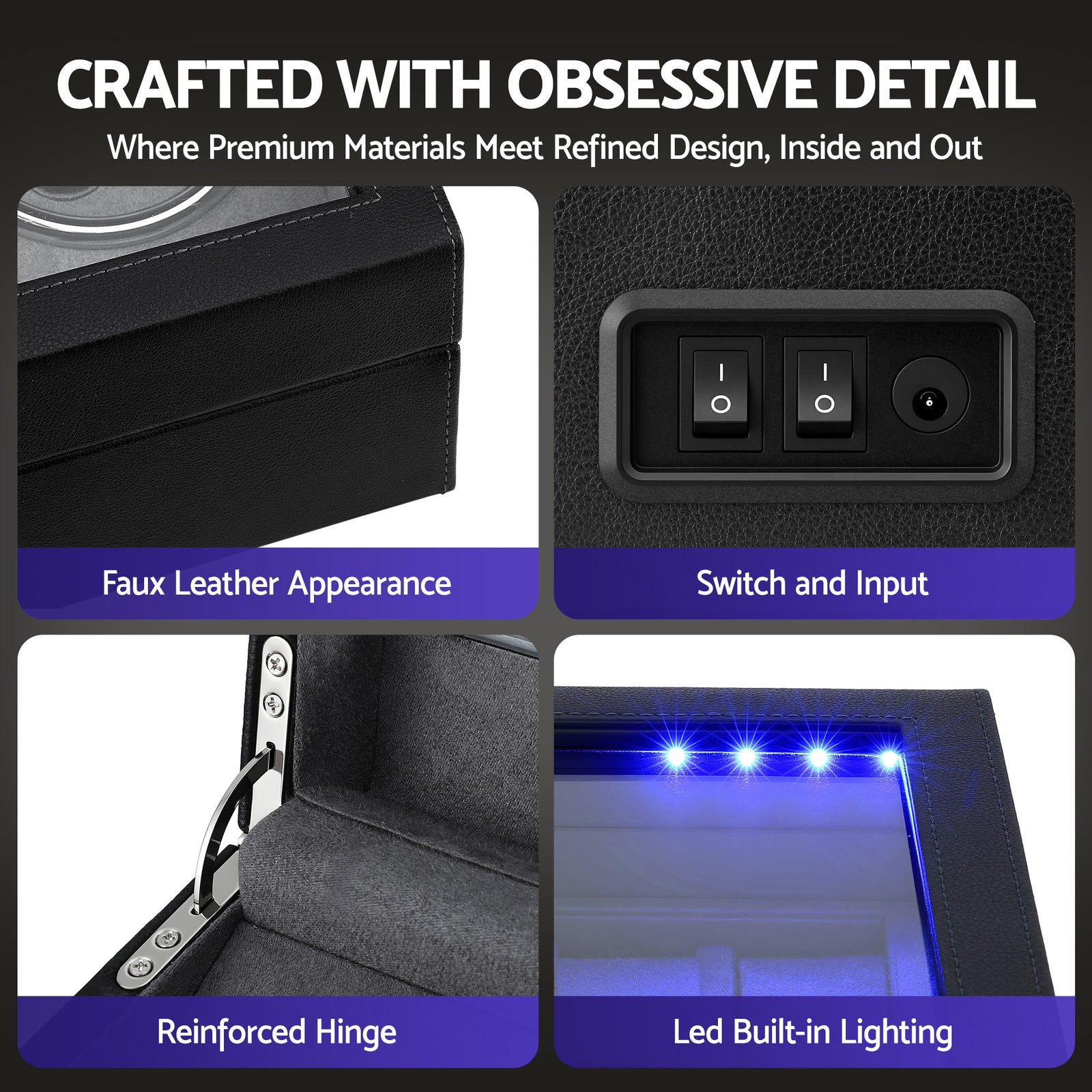 Watch Winder Automatic Double Watch Winder Box LED Black