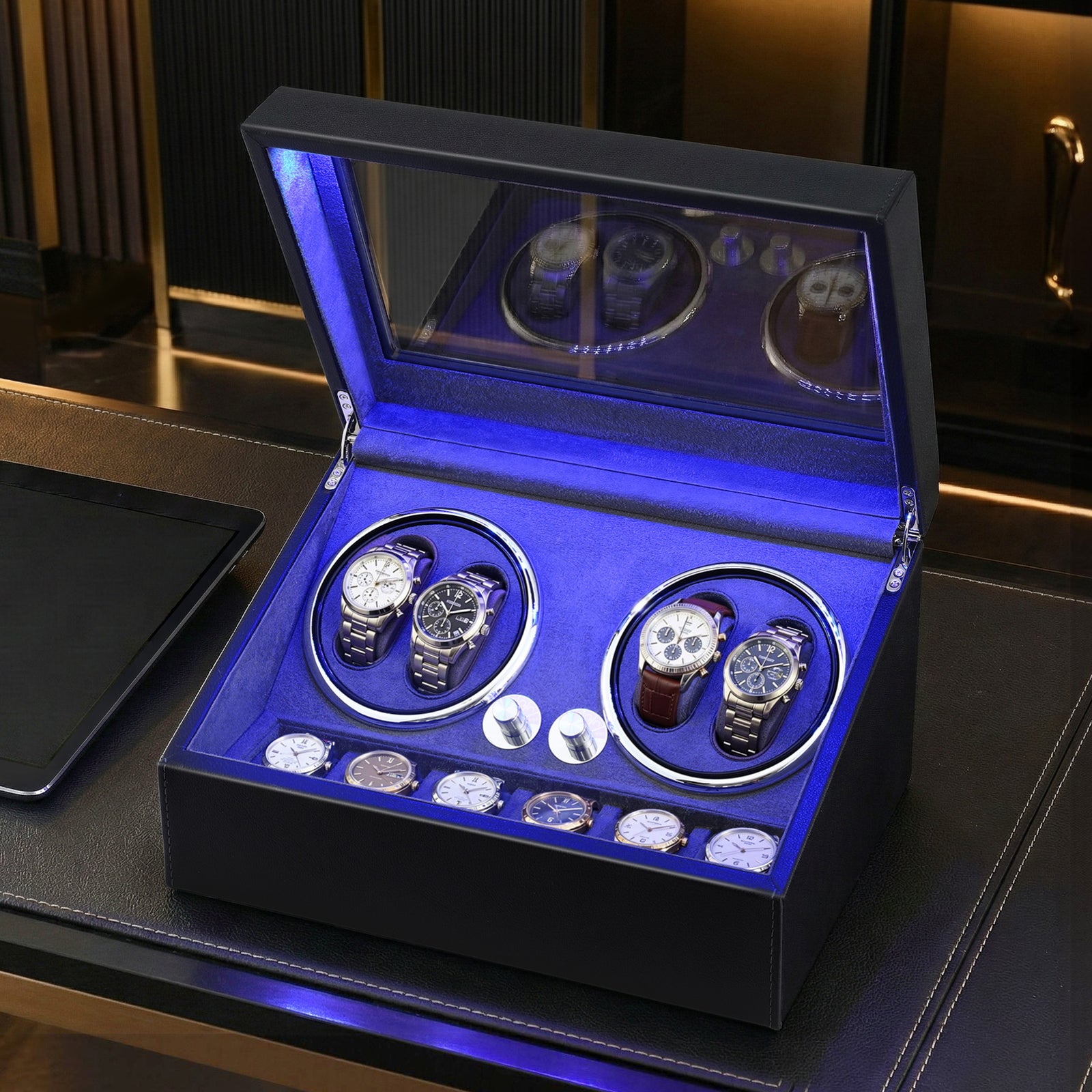 Watch Winder Automatic Double Watch Winder Box LED Black