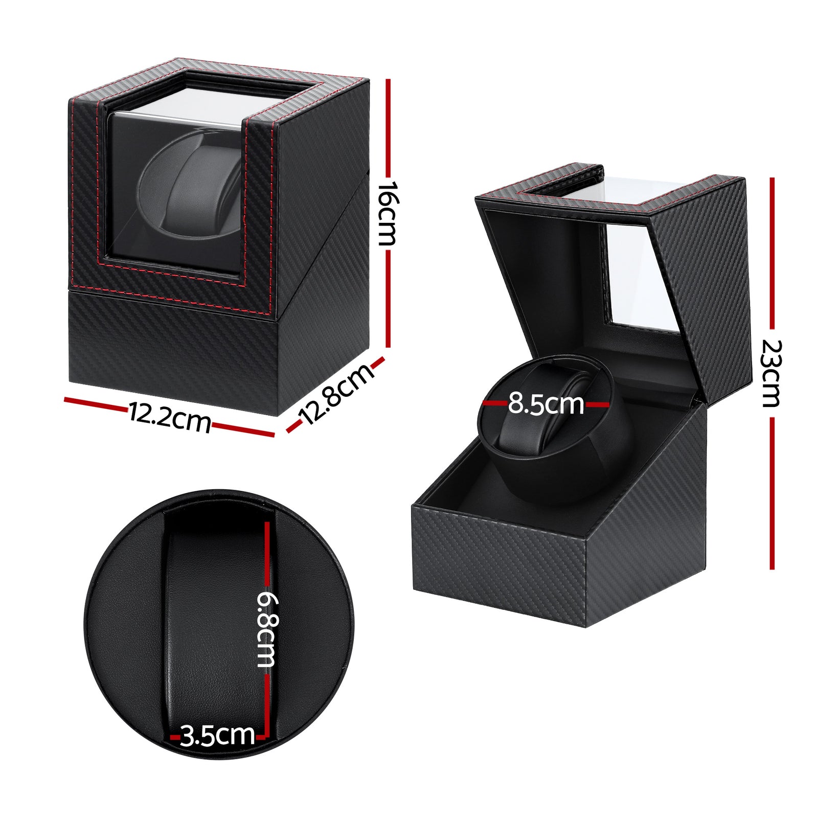 Watch Winder Box Automatic Single Quiet Carbon Fibre Black
