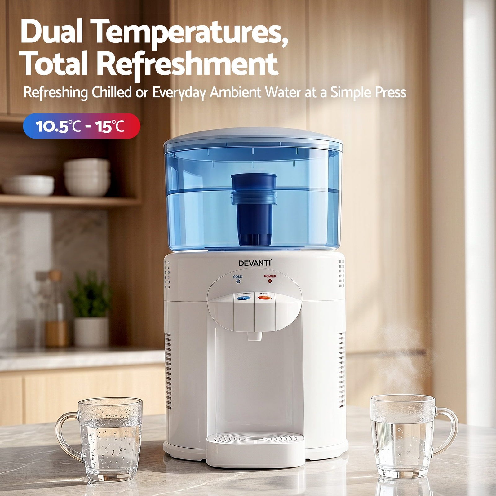 5L Bench Top Water Cooler Dispenser with Filter 2 Taps Countertop Water Purifier