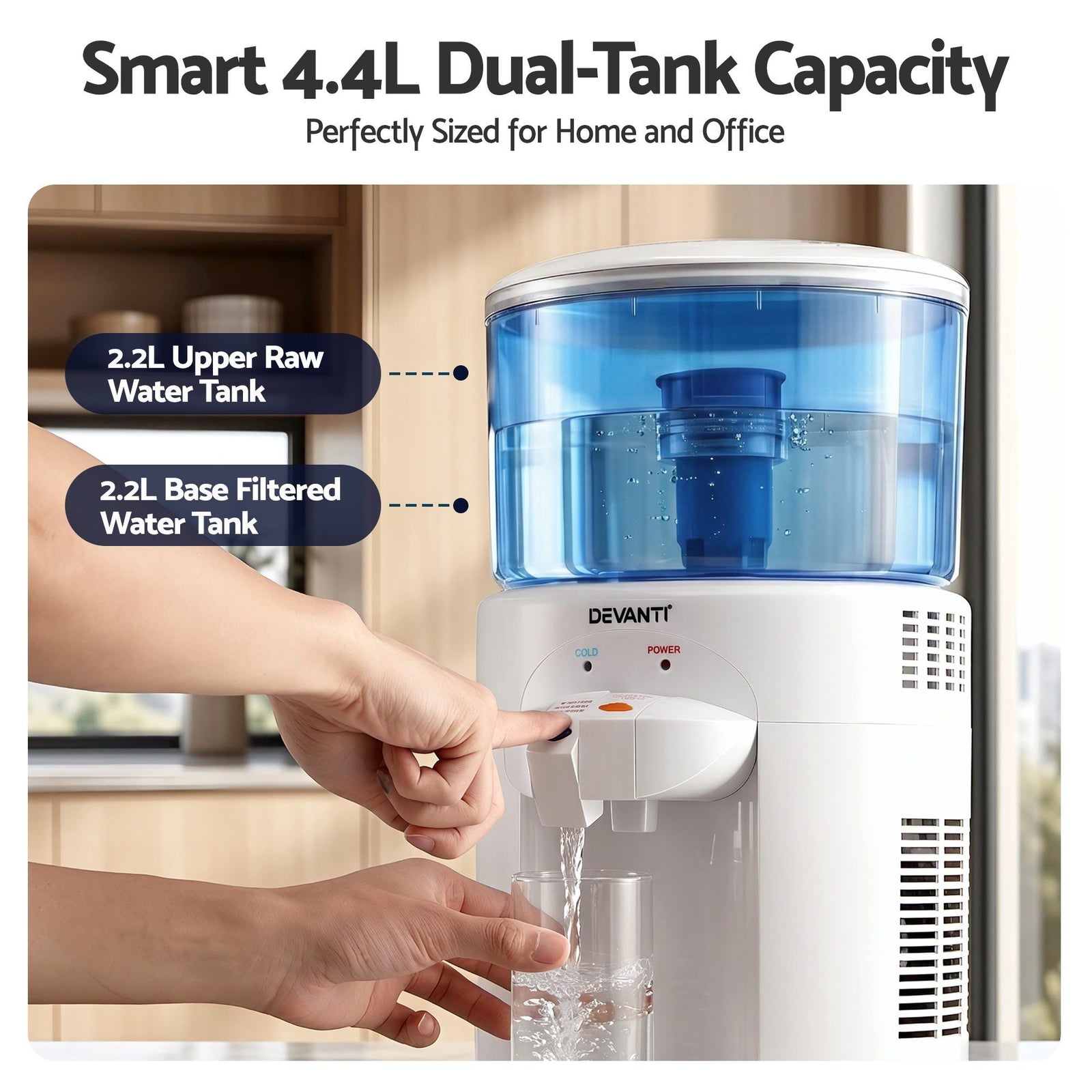 5L Bench Top Water Cooler Dispenser with Filter 2 Taps Countertop Water Purifier