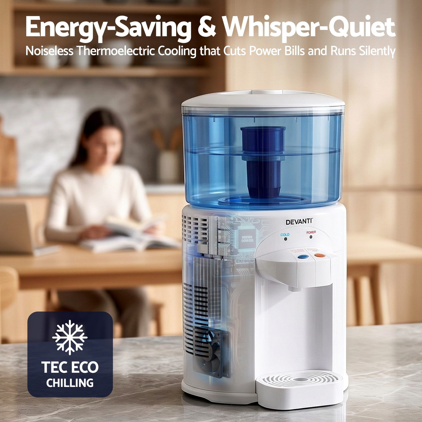5L Bench Top Water Cooler Dispenser with Filter 2 Taps Countertop Water Purifier