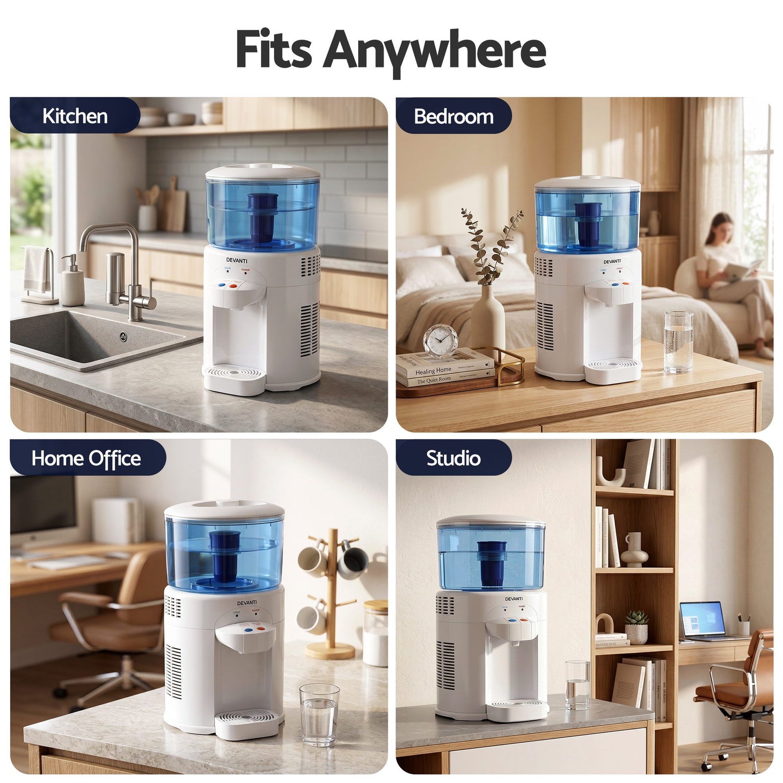 5L Bench Top Water Cooler Dispenser with Filter 2 Taps Countertop Water Purifier