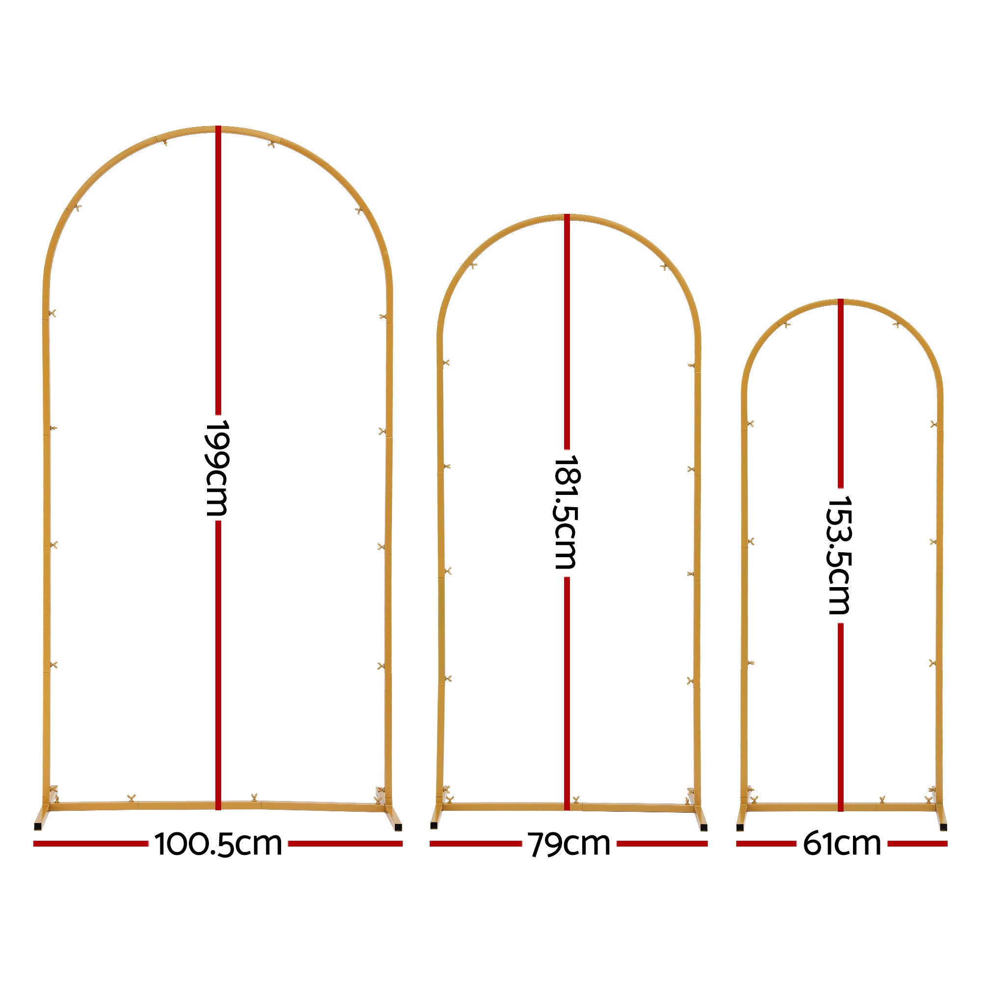 Wedding Arch Backdrop Stand Set of 3 Gold Metal Wedding Arched Frame, Easy to Assemble, Stable Balloon Arch Standfor Wedding, Baby Shower, Party Decoration