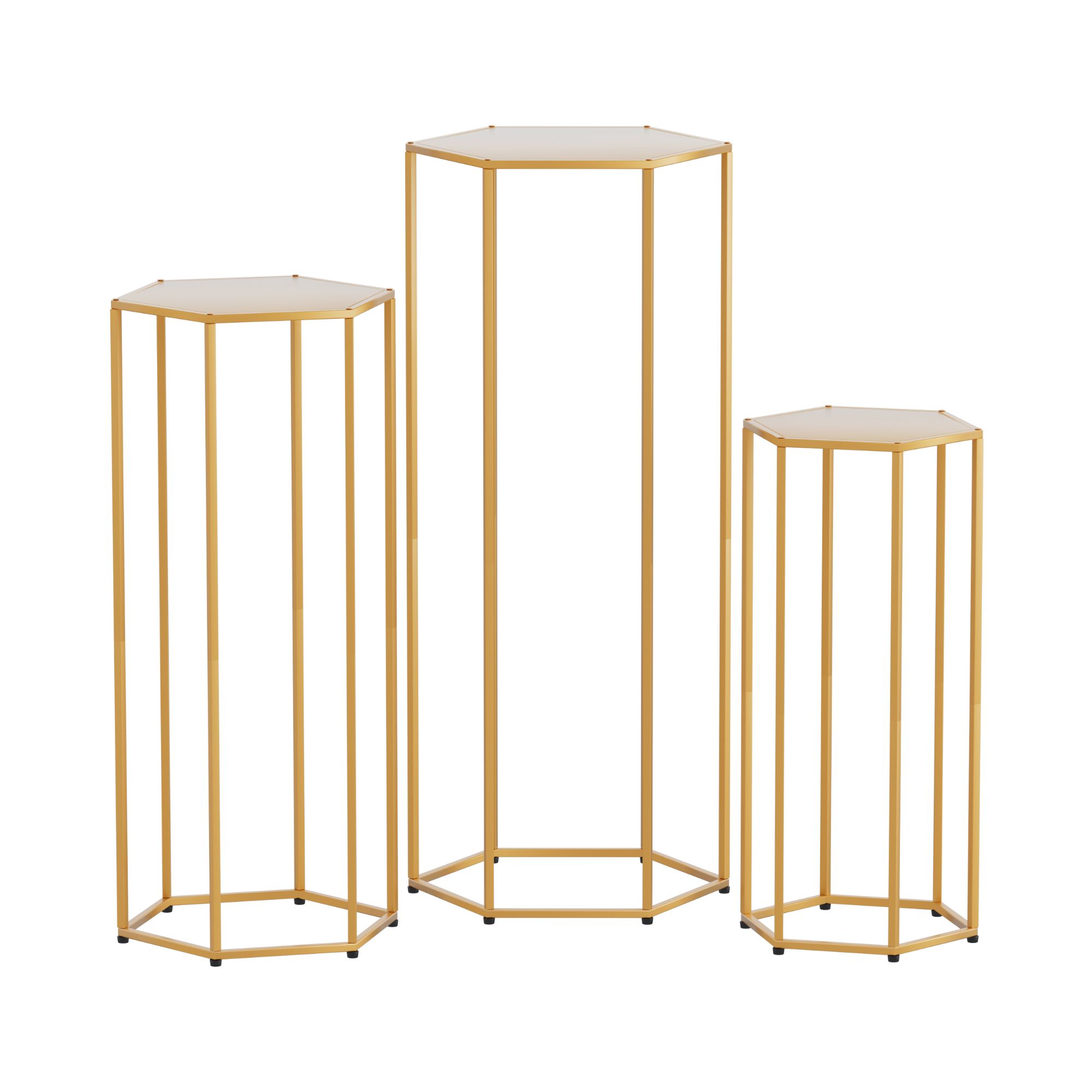 Hexagon Wedding Stand Set 3‑Piece – Gold Metal Backdrop Pedestals