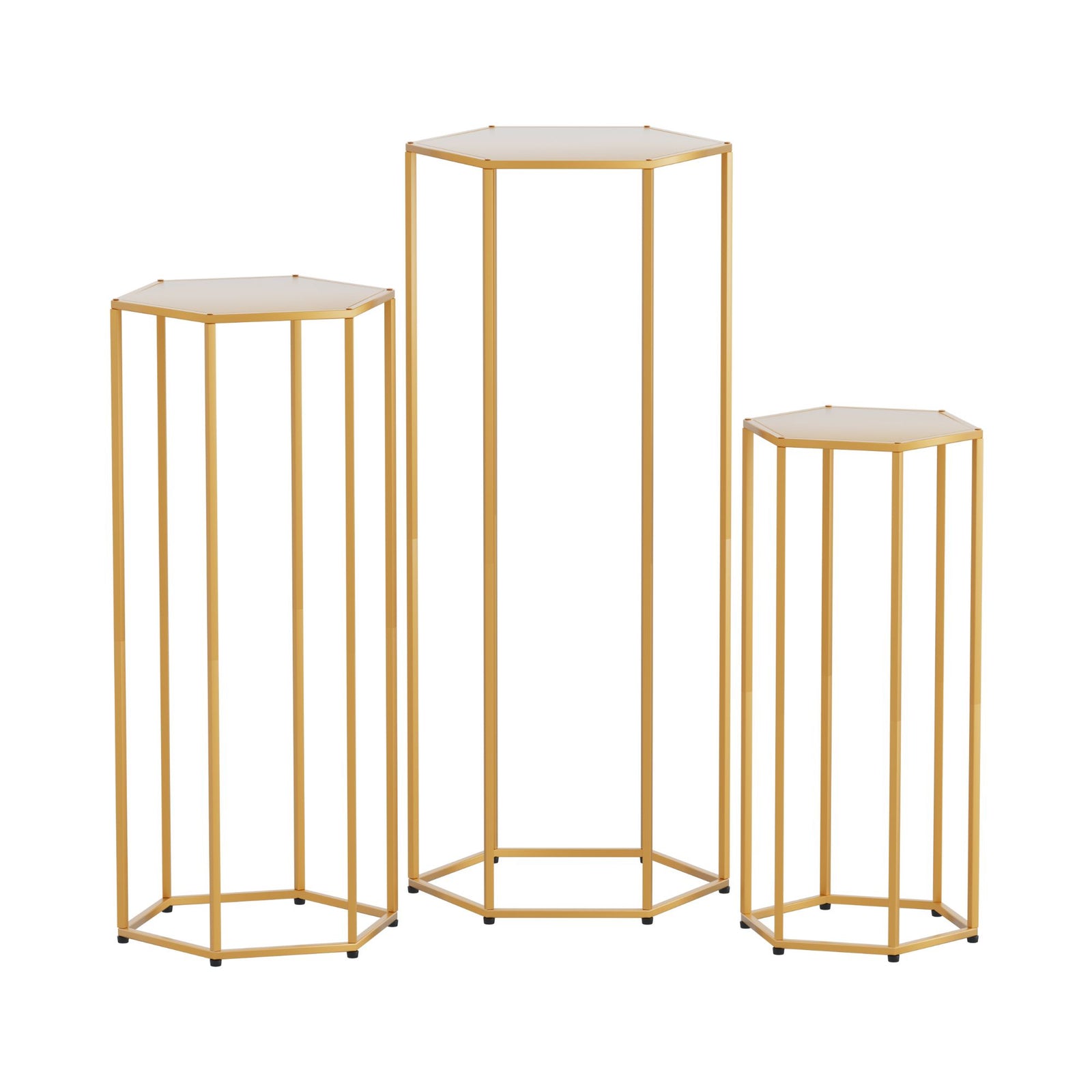 Hexagon Wedding Stand Set 3‑Piece – Gold Metal Backdrop Pedestals