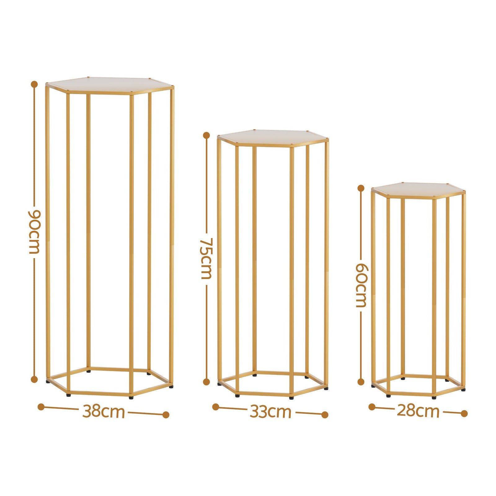 Hexagon Wedding Stand Set 3‑Piece – Gold Metal Backdrop Pedestals