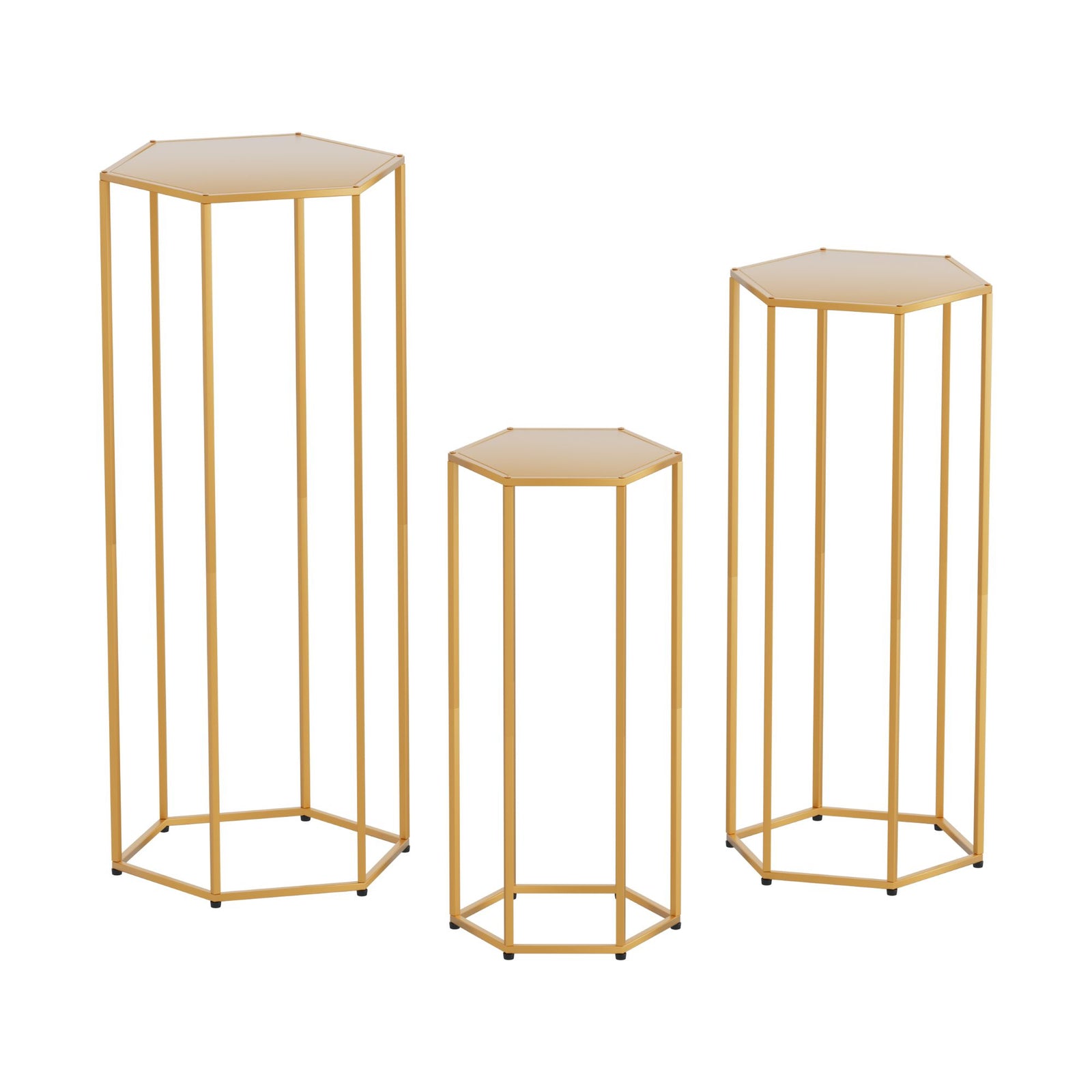 Hexagon Wedding Stand Set 3‑Piece – Gold Metal Backdrop Pedestals